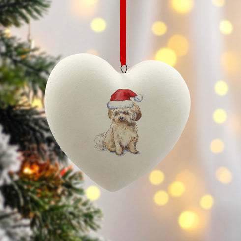 Havanese Fawn in Santa Hat Christmas Heart Bauble